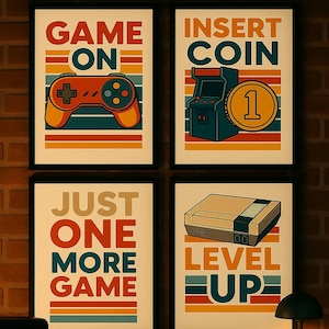 Retro Video Game Posters – Printable Gaming Wall Art Bundle – Gamer Gift for Him – Game Room Decor – Digital Download
