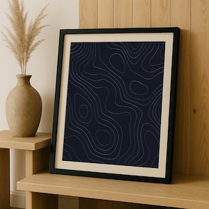 Topographic Wall Art Printable – Dark Contour Map, Modern Minimalist Line Art for Office or Living Room