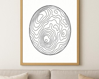 Lunar Topographic Line Art Print | Moon Contour Map Poster | Minimalist Space Decor | Digital Download | Modern Celestial Wall Art