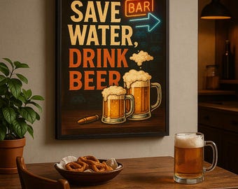 Save Water Drink Beer - Funny Bar Sign - Man Cave Wall Art Printable - Rustic Digital Download for Game Room or Garage