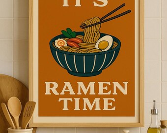 Ramen Wall Art Printable – Retro ‘It’s Ramen Time’ Kitchen Decor