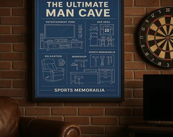The Ultimate Man Cave Blueprint | Gamer Garage Bar Printable Art | Digital Download