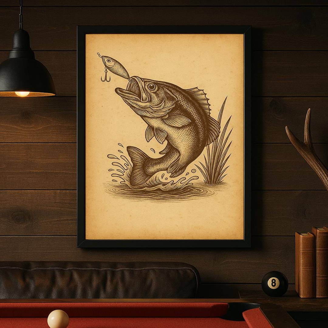 Vintage Largemouth Bass Wall Art | Rustic Fishing Decor | Printable ...