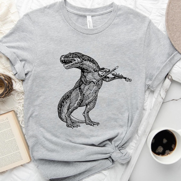 Camiseta de dinosaurio tocando el violín: regalo para músicos