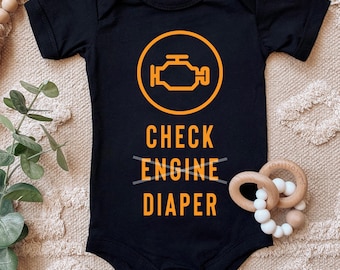 Check Engine Baby Onesie®: Funny Mechanic Bodysuit - Diaper Alert