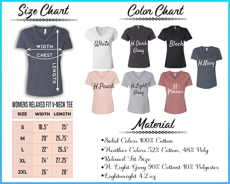 a women's v - neck t - shirt with the words, color chart