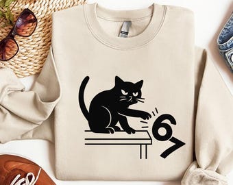 Funny Cat Six Seven Shirt, Funny 6 7 Meme Tee, Cat Knocking Off 67, Funny Cat Shirt, Funny Cat 6 7 Shirt Sweatshirt Hoodie