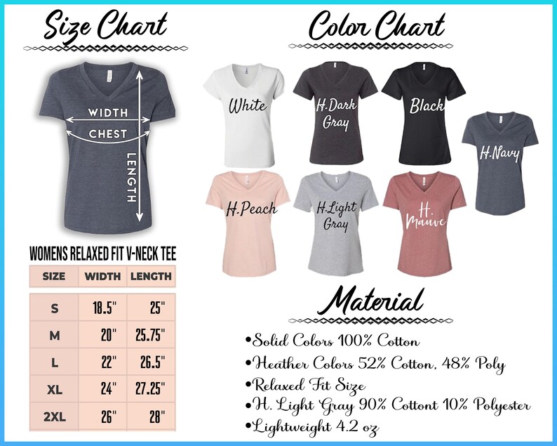 a women's v - neck t - shirt with the words, color chart