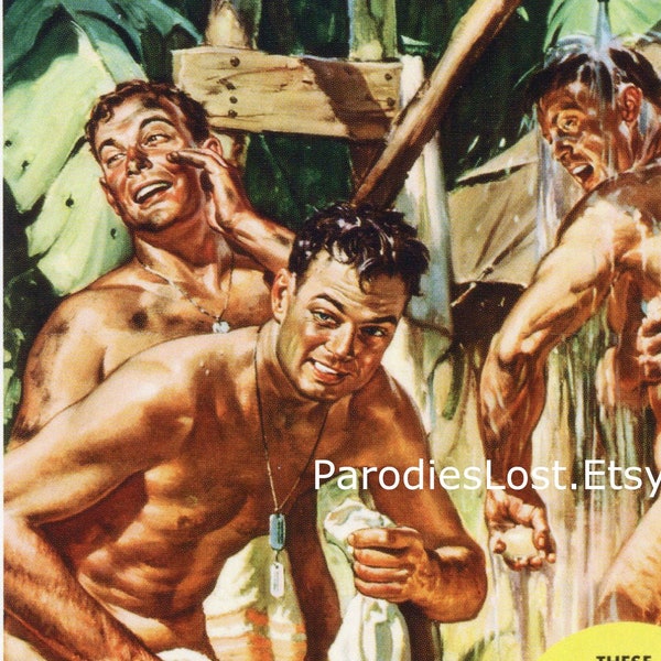 WORLD WAR II Military Poster Memorabilia Bath Shower Male Nude Naked Men Keep Clean Nudity Gay Interest Art Mature