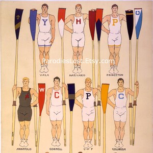 VINTAGE COLLEGE CREWS Poster 1908 University Sports Harvard Yale Princeton Cornell Rowing Gay Interest Vintage Print Art