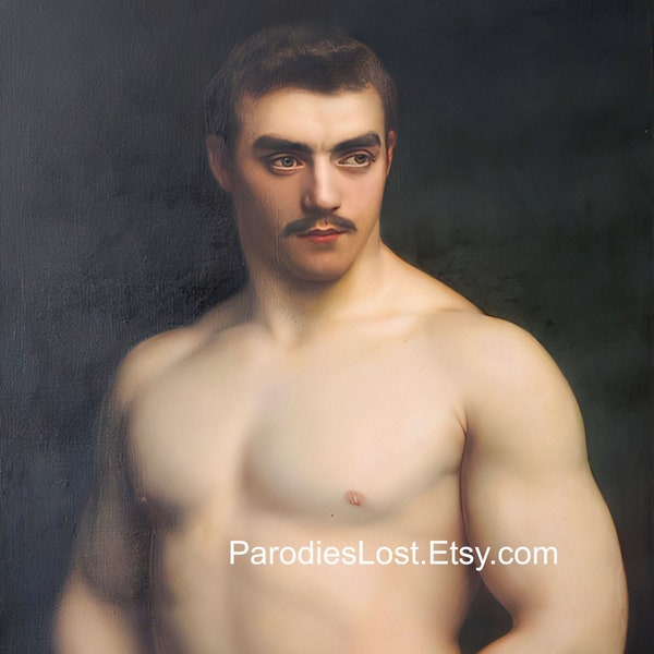 Semi NUDE MALE ATHLETE Gustave Courtois Print 19-20th Century Oil Painter France Naked Nudity Man Gay Art