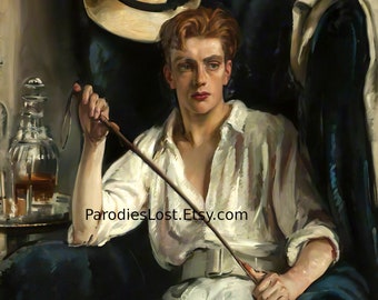 HANDSOME YOUNG MAN William Bruce Ellis Ranken Print Oil Painting Portrait Polo Player Sports Gay Interest Horses Art