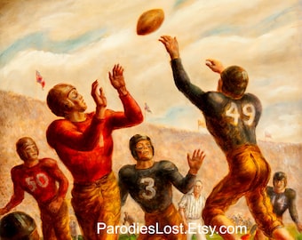 SEXY MALE FOOTBALL Players John Steuart Curry Print 19-20th American Oil Painter Muscular Men Butt Athletes Sports Gay Interest Vintage Art