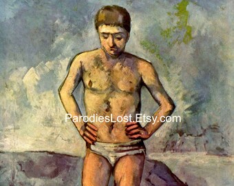 Semi NUDE MAN SWIMMING Bathing Nudity Paul Cezanne Print Naked Male Gay Interest Oil Painting Impressionism Underwear Briefs Art Mature
