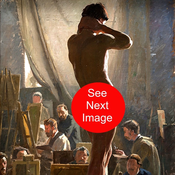 MALE NUDE MODEL Posing Laurits Tuxen Print 19-20th Century Oil Painter Man Naked Nudity Gay Interest Art Model Art Mature