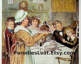 Charles DICKENS Bob Cratchit Family Dinner CHRISTMAS CAROL Tiny Tim Scrooge Ghost Christmas Present Illustration Victorian England Print Art