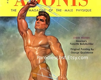 VINTAGE ADONIS Magazine Cover Print 1957 George QUAINTANCE Art Steve Reeves Bodybuilding Weight Lifting Gay Interest Mature