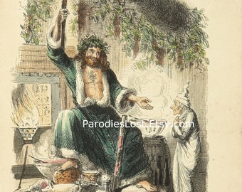 Charles DICKENS Christmas Carol SCROOGE Ghost Christmas Present Illustration Victorian England Print Art