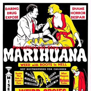 MARIHUANA WEED from HELL Marijuana Print Vintage Anti Drug Propaganda Movie Poster 1936 Art Mature