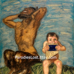 PAN PIPES MUSIC Franz von Stuck Dissonance Print Fantasy Humor Faun Satyr Nymph Oil Painting Art