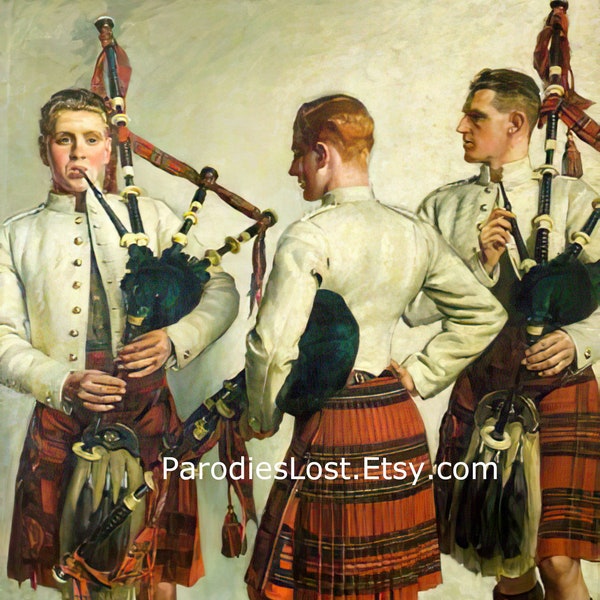 BAGPIPE PLAYERS William Bruce Ellis Ranken Print Oil Painting Handsome Men Portrait Gay Interest Scotland Celtic Music Art