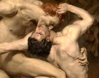 VAMPIRE MALE NUDE Bouguereau Print Demon Hell Dante Horror Naked Men Gay Interest Nudity Oil Painting Art Mature