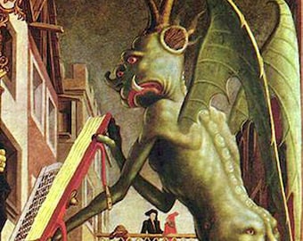 Demon Satan Duivel Sint-Augustinus Pacher Horror Lucifer Hekserij Vintage Print Art