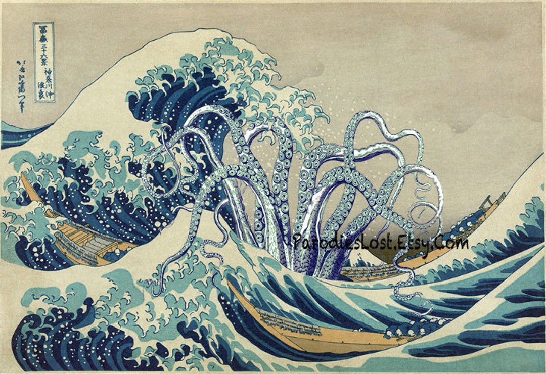 TENTACLES Print HOKUSAI Great WAVE off Kanagawa Cthulhu Squid