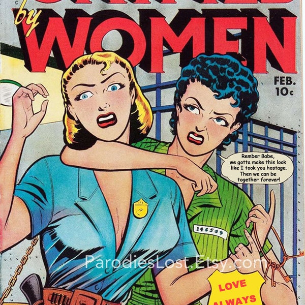 Women in Prison Love Vintage Art  Comic Book Remix Print Lesbian Gay Interest Art