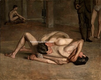 SEMI NUDE MALE Wrestlers Thomas Eakins Print 19th Century American Realist Oil Painting Naked Men Gay Interest Nudity Athletes Art