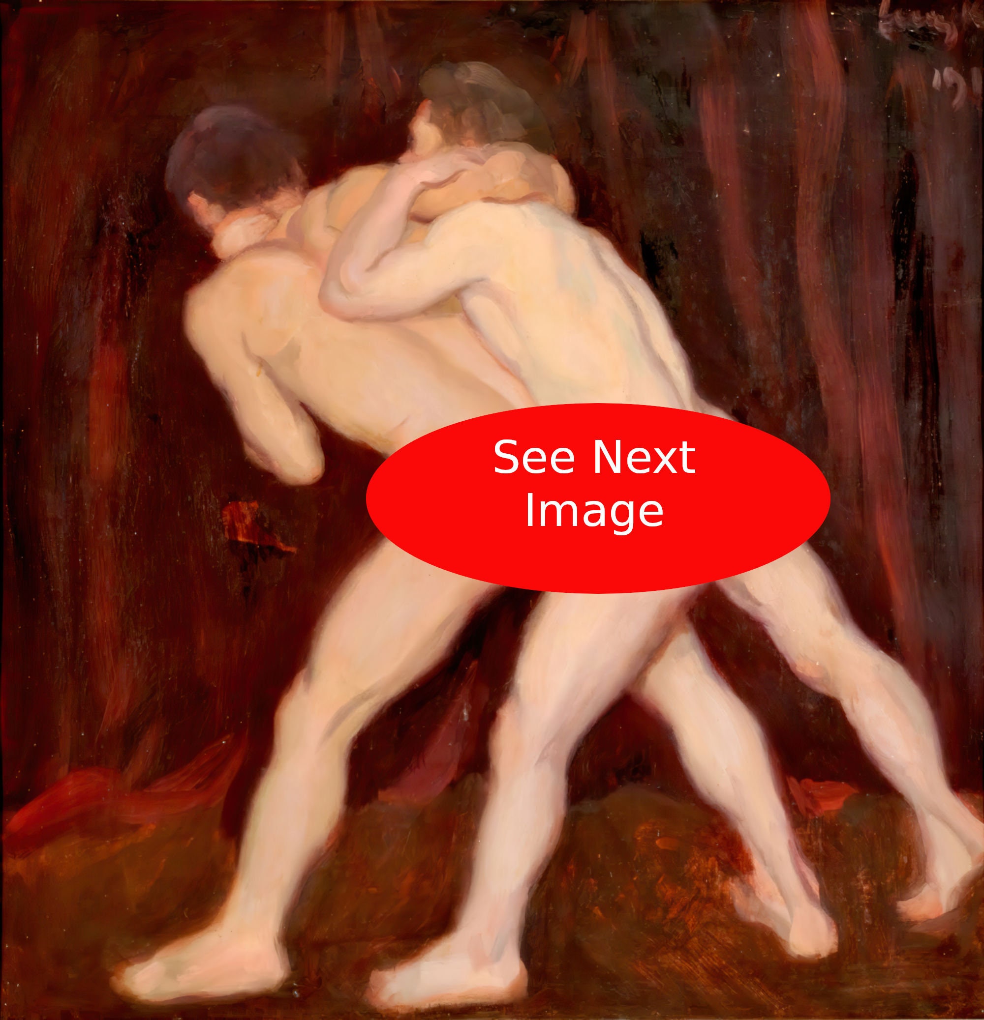 NAKED MEN WRESTLING Nudity Karoly Ferenczy Print Muscular Wrestlers Athletes Male Nude Gay Interest Oil Painting Art Mature