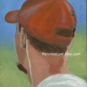 Handsome Young Man Original Oil Painting Portrait on Canvas Panel 8x10&quot; Ball cap Gay Interest Art
