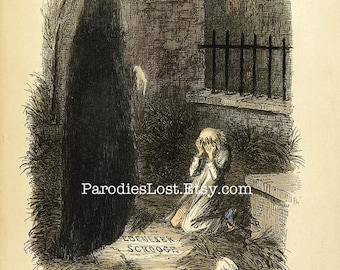 Charles DICKENS Christmas Carol SCROOGE Last Spirit Ghost Future Vintage Victorian England Print Art