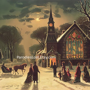 CHRISTMAS EVE 1878 Victorian Era Merry Christmas Tree Carol Holiday Hoover & Son American Illustration Print Art