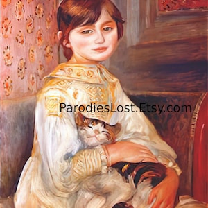 少女と猫 ピエール＝オーギュスト・ルノワール 子供の版画 印象派の巨匠 ペットの子猫の肖像画 ジュリー・マネ 油絵 アート