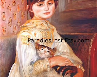 GIRL with CAT Pierre-Auguste RENOIR Child Print Impressionist Great Masters Pet Kitty Portrait Julie Manet Oil Painting Art