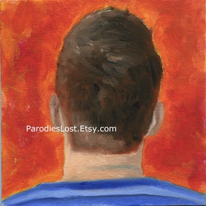 Attractive Young Man Original Oil Portrait on Canvas Panel 6x6&quot; Rear View Gay Art