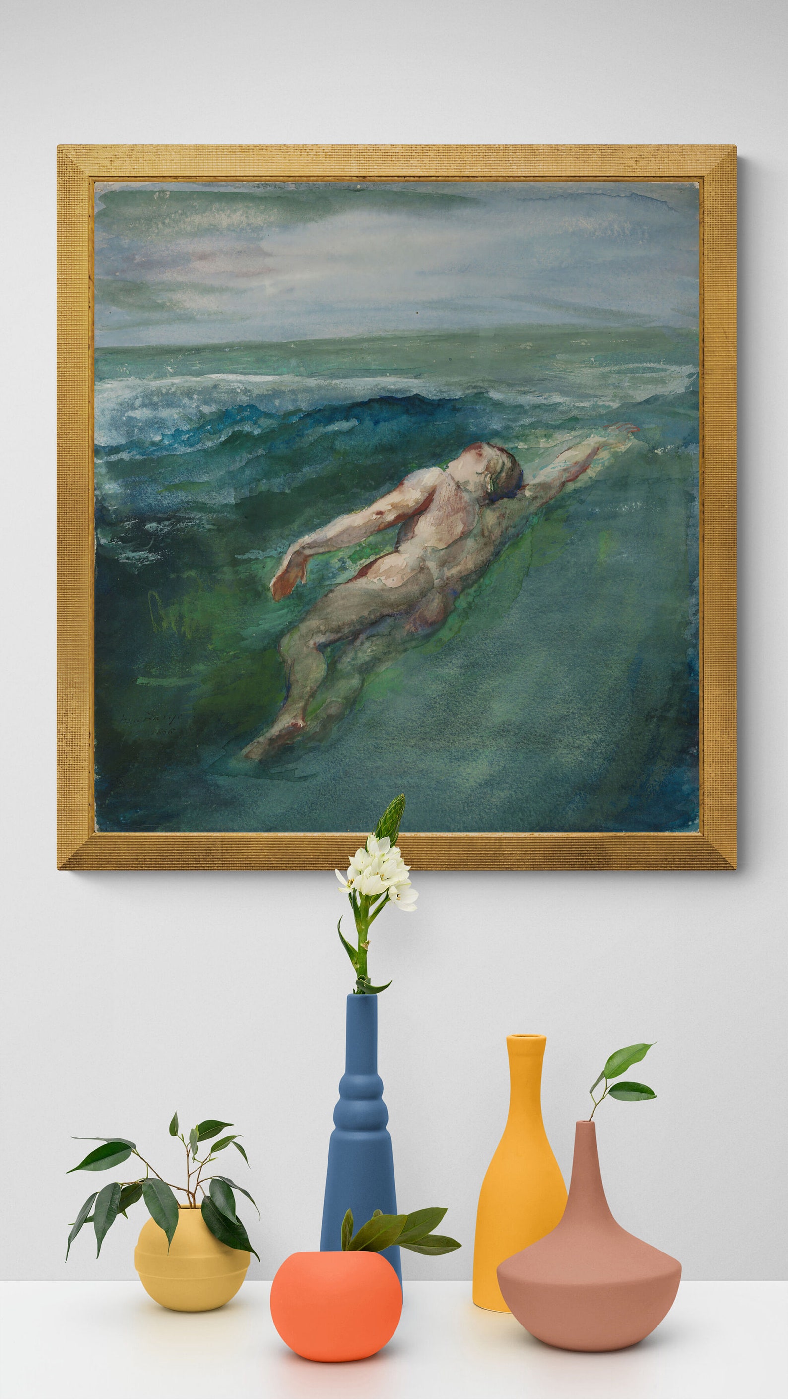 NUDE MALE SWIMMER John La Farge Print Watercolor Impressionist Painting