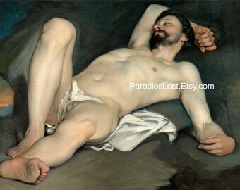 MALE NUDE RECLINING Model Posing Guido Cagnacci Print Naked Man Nudity Gay Interest Model Classical Academic Art Artist Mature