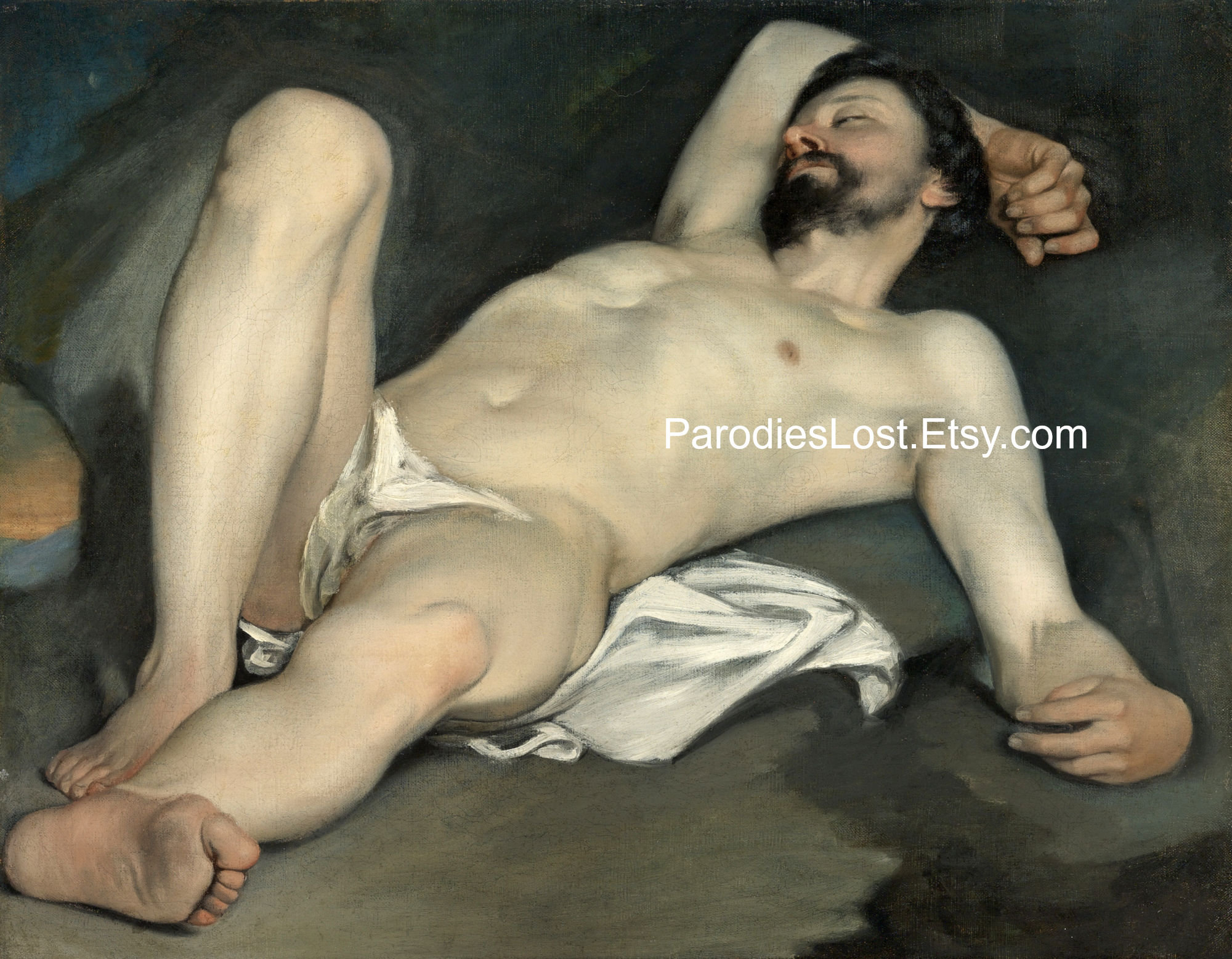 MALE NUDE RECLINING Model Posing Guido Cagnacci Print Naked picture