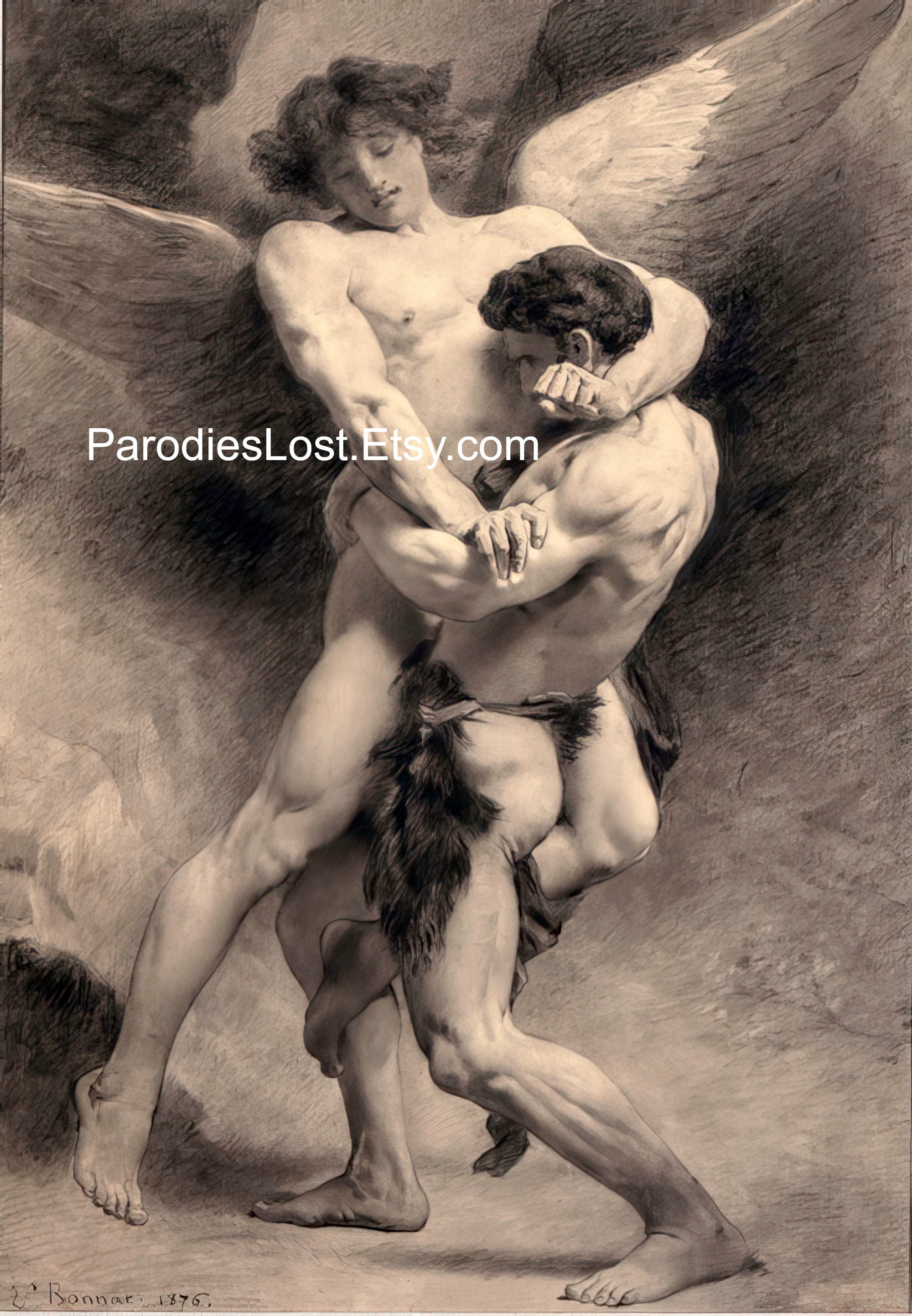 MALE NUDE ANGEL Jacob Wrestling Leon Bonnat Bible Nudity Naked - Etsy Sweden