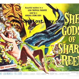 SHE GODS of the SHARK Reef Movie Poster Print 1958 Roger Corman Hawaii B Movie Monster Horror
