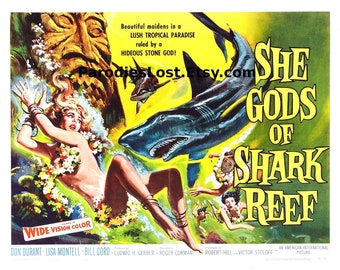 SHE GODS of the SHARK Reef Movie Poster Print 1958 Roger Corman Hawaii B Movie Monster Horror