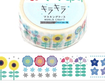 Summer washi roll 3/5" w/foil accents World Craft journal planner masking stationery flower garden floral spring cherry sparkles