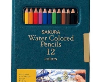 Boxed Sakura Japan Water Colored Pencil set (15 pcs) artist graphic sketch watercolor pencil sharpener plastic bottle artist brush 12 colors