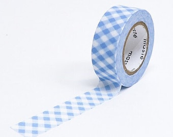 Blue Check 3/5" washi roll Maste Japan journal planner masking scrapbook papercraft diary stationery cross-hatch gingham tape