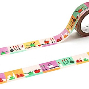 Washi tape: KITCHEN 3/5" by MT Japan x Maruichikyu kamoi paper craft planner scrapbook diary journal pots pans cooking utensils