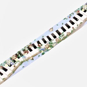 Piano Rose 3/5" washi roll w/gold foil accents BGM journal planner scrapbook diary stationery washi floral spring summer flower music keys