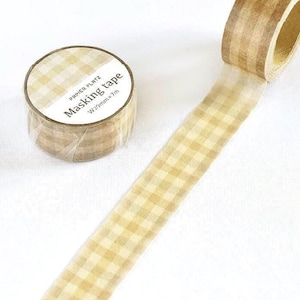 Washi tape: BLOCK CHECK 4/5&quot; by Papier Platz Japan planner scrapbook stationery fall ochre/tan/blue plaid check