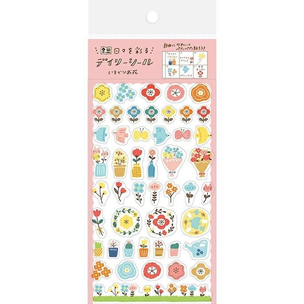 Scandi Flower stickers (48 pcs) by Furukawashiko Japan planner scrapbook journal diary transparent plastic Watashi Biyori series birds